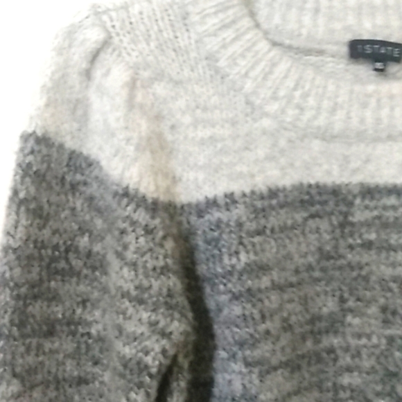 1. STATE CREW NECK GRAY COLOR-BLOCK WOOL BLEND WOVEN SWEATER SIZE XS NWT - Picture 2 of 8
